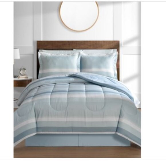 Austin Stripe/Solid Reversible 8 Pc. Comforter Set, Exclusively at Macy's - Seaf - Picture 1 of 1